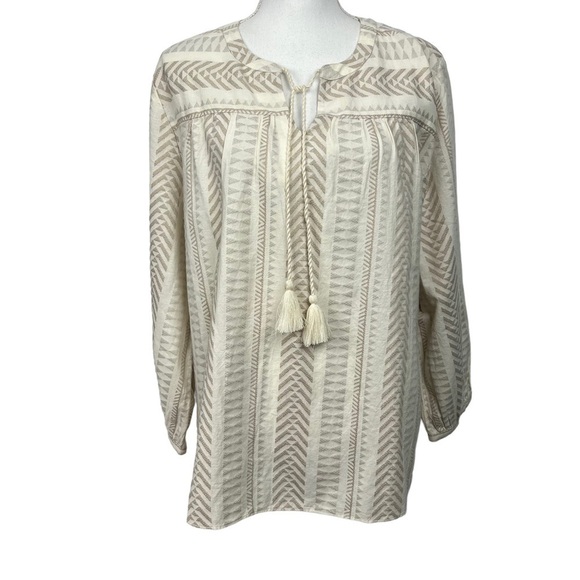 Chico’s Women’s Pullover Blouse Tie Tassels Sz 3=Large Sz 16 Multi Color - Picture 1 of 12
